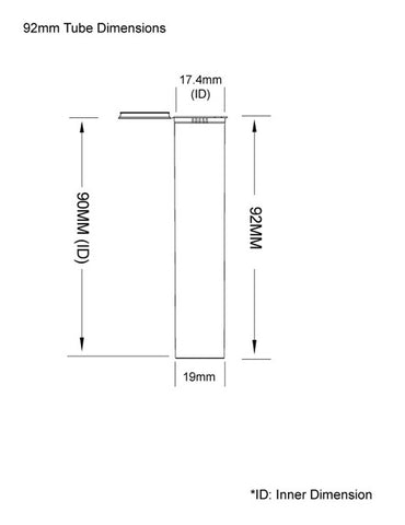 90 92 98 mm 90mm 92mm 98mm Pre Roll tubes CR Child resistant CPSC certified compliant packaging tube vial container joint doob dragon chewer wholesale solution compliance dimensions plastic holder rolled template